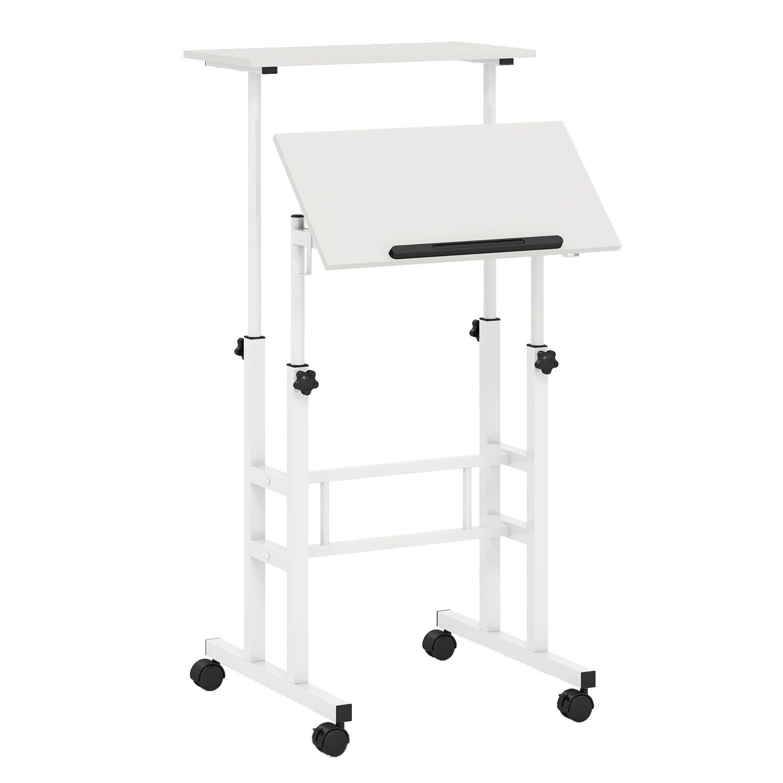 COSTWAY Computertisch, 2-stufig, höhenverstellbar mit Rollen, 72-124cm