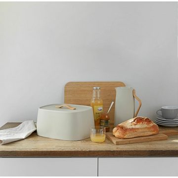 Stelton Brotkasten Emma Sand, Edelstahl pulverlackiert, Buchenholz lackiert