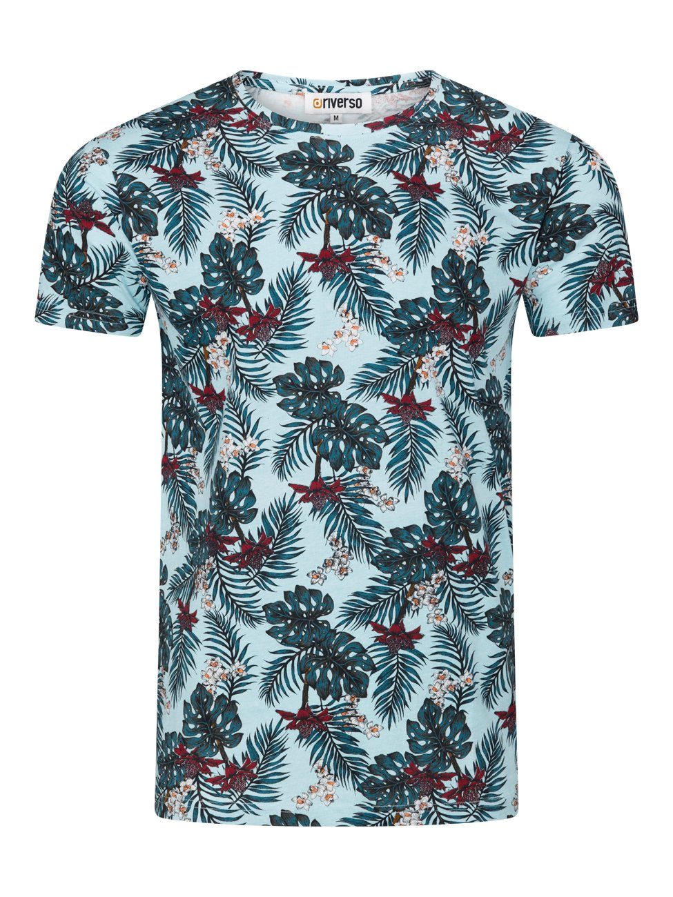 riverso T-Shirt Herren Fotoprintshirt RIVBill Regular Fit (1-tlg) Kurzarm Hawaiishirt mit Rundhalsausschnitt aus 100% Baumwolle Skyride Blue