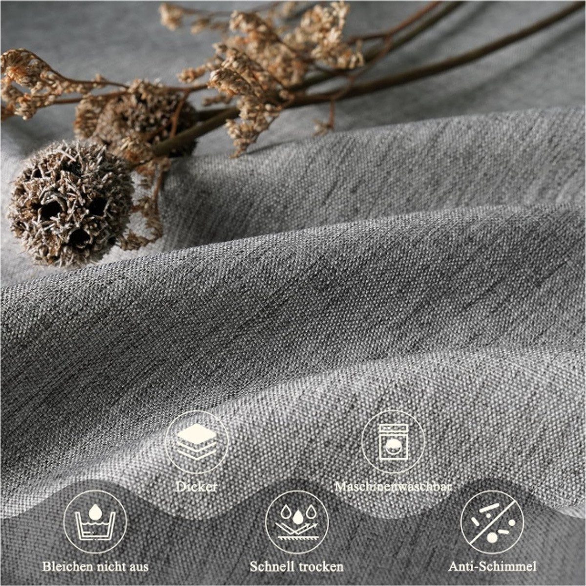 Kraftverdia Duschvorhang Leinen-Look Duschvorhang 180x200cm – Wasserdicht & Waschbar – Bild 3 von 5
