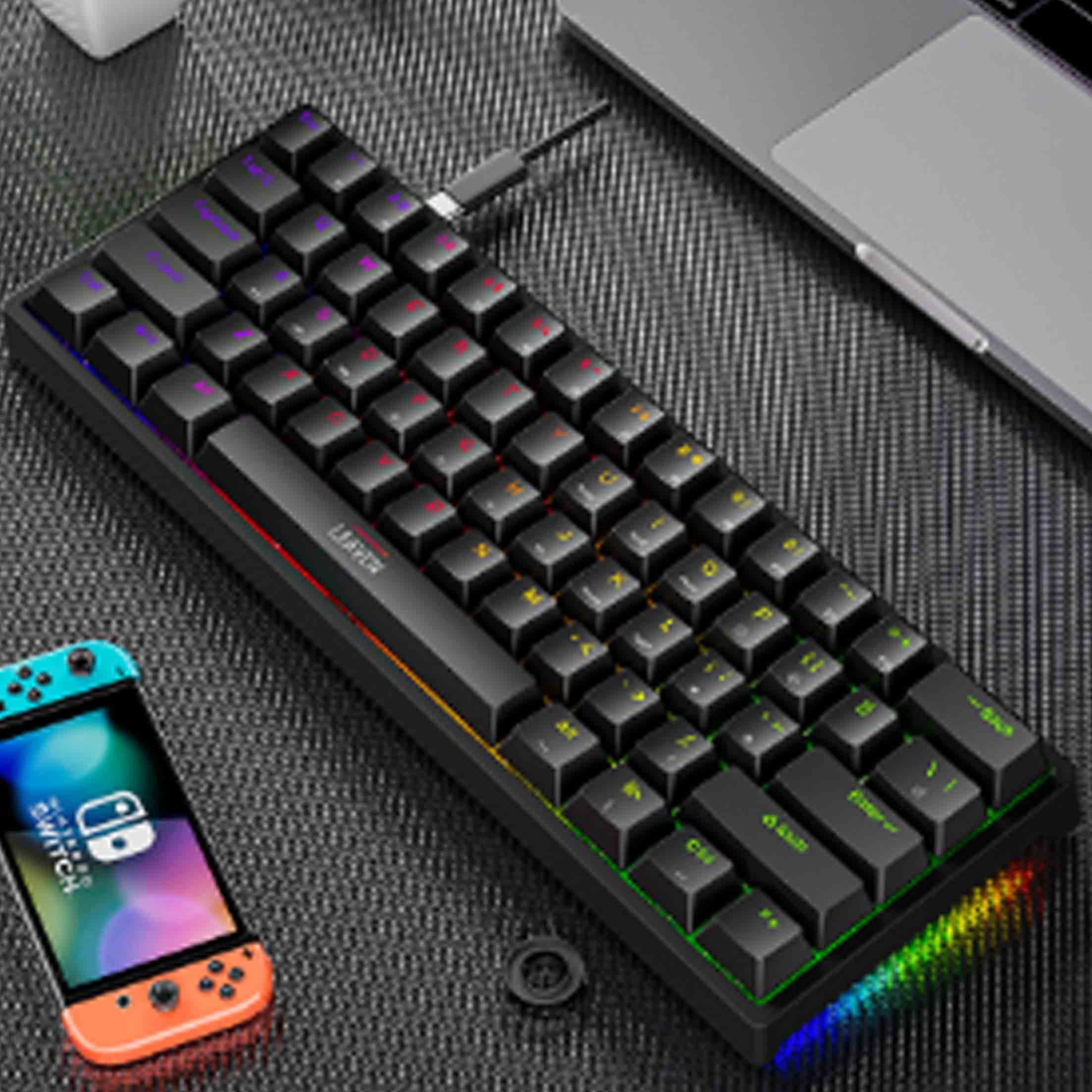 Diida Tastatur, mechanische Tastatur,Kabelgebundene Tastatur ergonomische Tastatur (Integrierte Lichteffekte, Zweifarbige Tastenkappen, 61 Tasten)