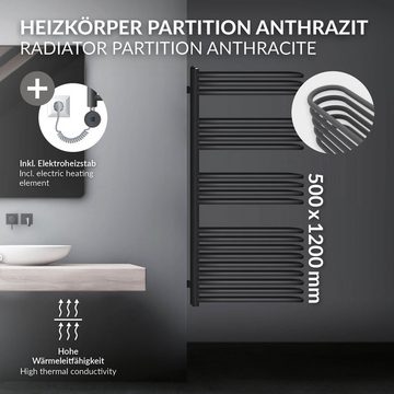 LuxeBath Elektrischer Badheizkörper Designheizkörper Handtuchheizkörper Handtuchtrockner, Anthrazit 500x1200mm mit Montage-Set