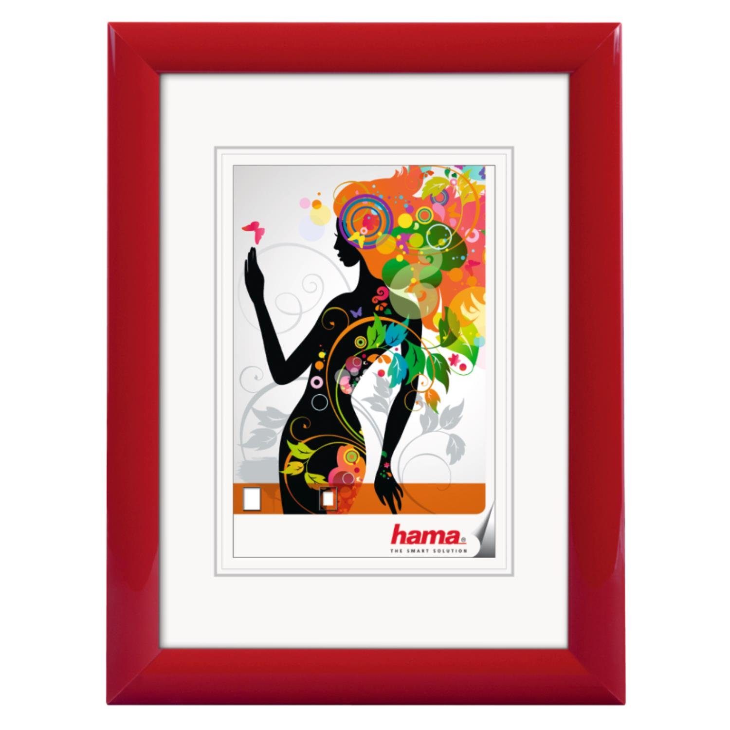 Bilderrahmen Hama mit Aufhängevorrichtung Malaga (einzeln), rot Portrait Deko Foto Poster Wand, mit Passepartouteinleger, Bilderrahmen