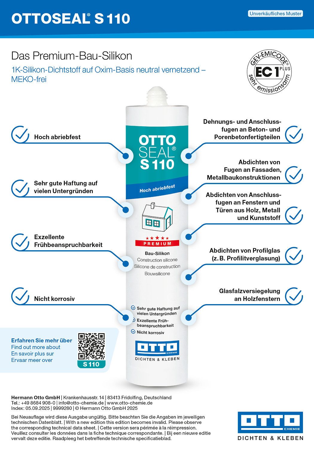 OTTO-Chemie Silikon Ottoseal S110 Premium-Bau-Silikon 310ml, Exzellente Verarbeitbarkeit, für innen und außen, ideal zum Abdichten – Bild 2 von 5