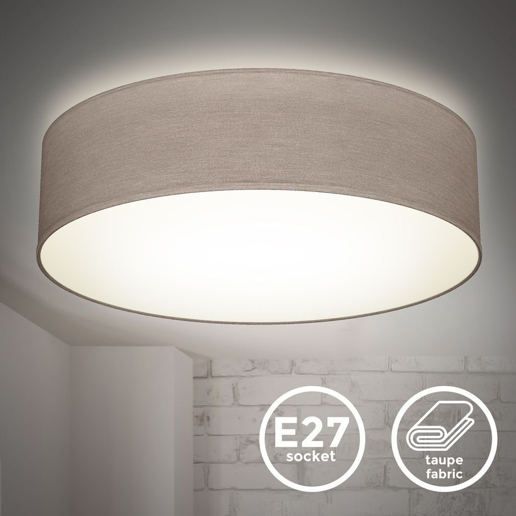 ohne Küche Deckenleuchte LED 2-fammig B.K.Licht mit taupe E27 - BKL1221 Textilschirm Stoff-Deckenlampe Ø38cm Leuchtmittel, Halogen, Schafzimmer Stoffdeckenleuchte Wohnzimmer