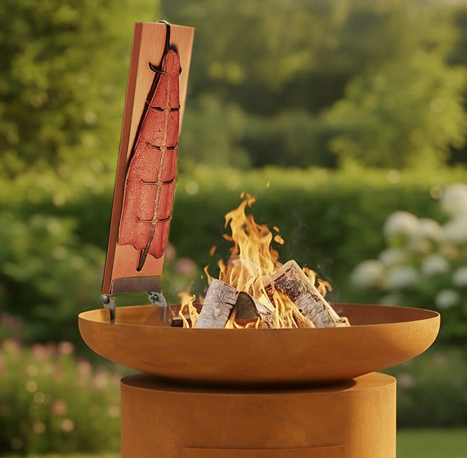 Buschbeck Grillguthalter Flammlachsbrett-Set, Edelstahl, Massivholz, (2 Buchenbretter, 1 Halter, 1 Spange)