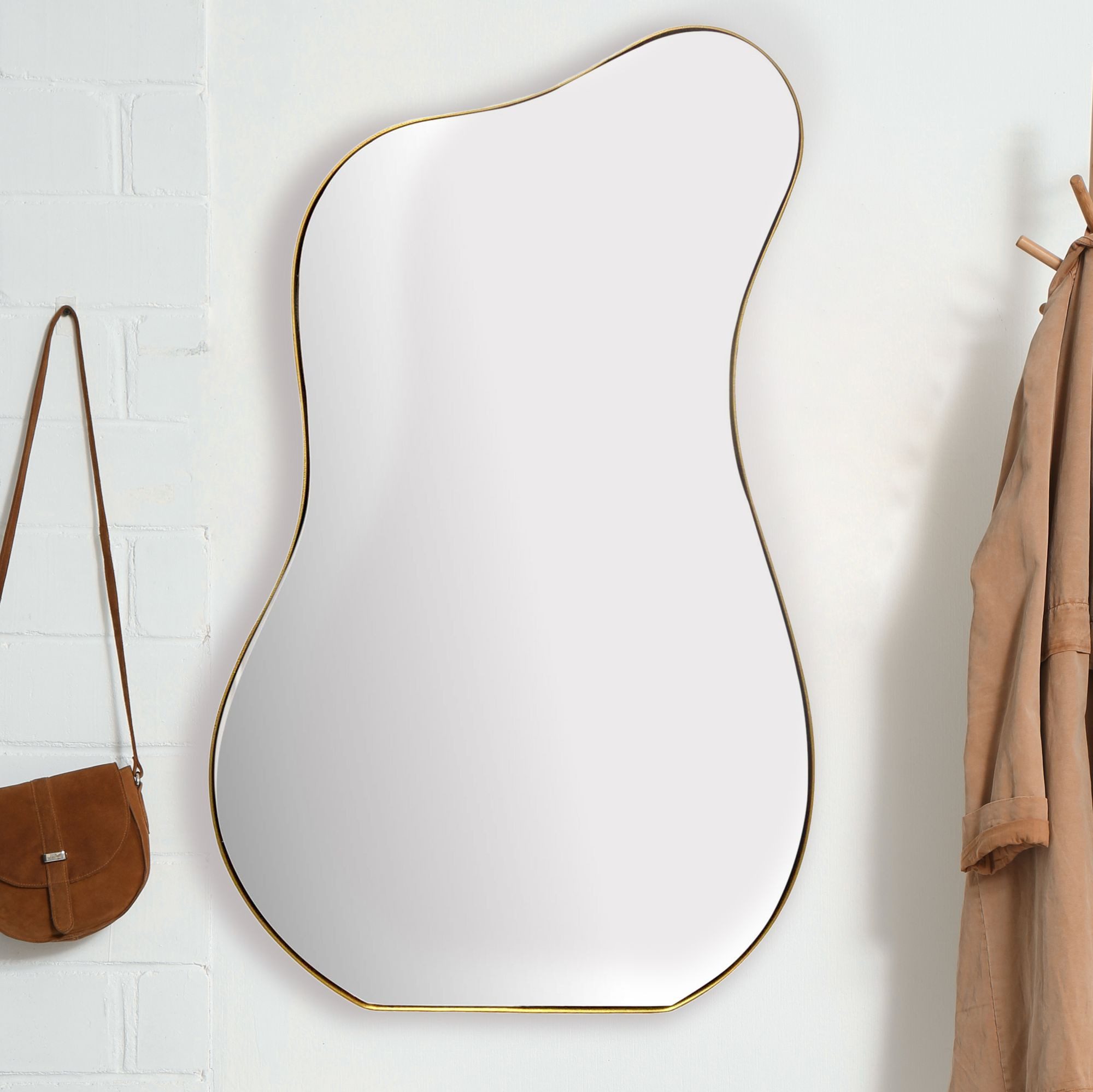 FINEBUY Wandspiegel Design organische Form 100 cm moderner Spiegel FB102505 (Flurspiegel Garderobenspiegel, Hängespiegel Modern), Dekospiegel Wand Unförmig, Asymmetrisch 60x100 cm