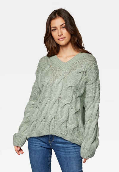 Mavi В'язані светри Strick Struktur Пуловери Langarm Basic V NECK SWEATER 6604 in Grün