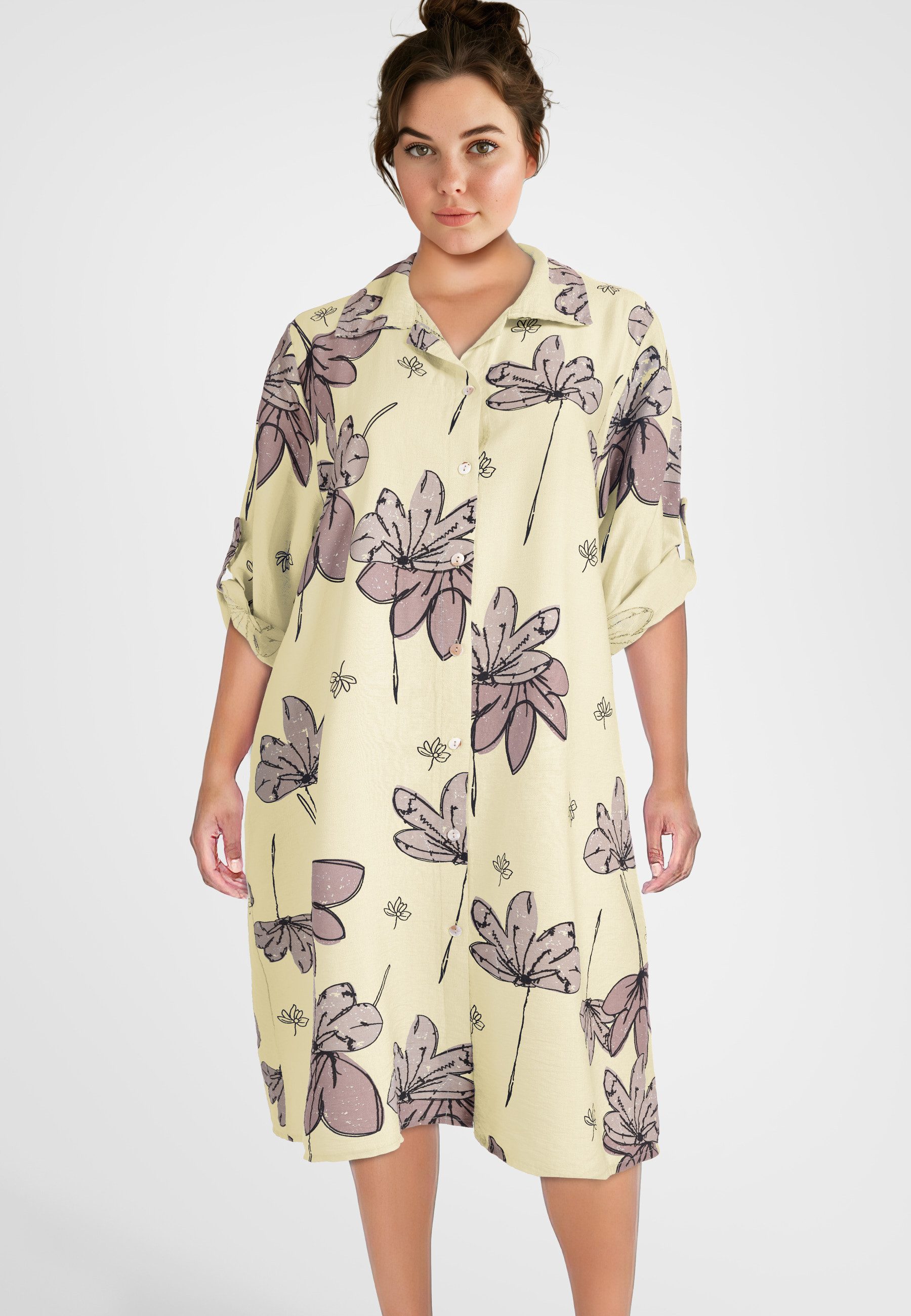 PEKIVESSA Sommerkleid Hemdblusenkleid mit Turn-Up-Ärmel Legerer günstig online kaufen