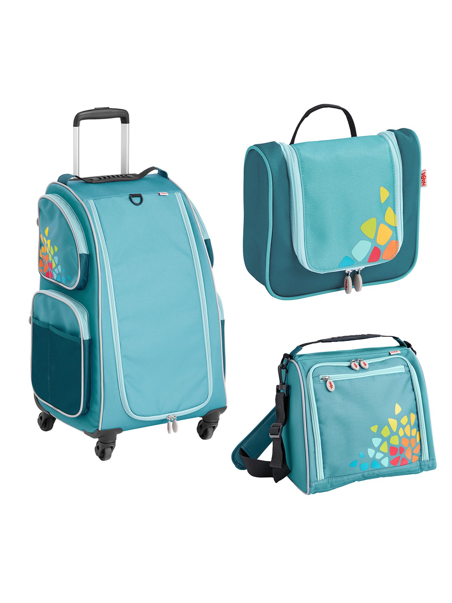 Haba Kinderkoffer Schranktrolley 4 Rollen, Trolleytasche und Kulturbeutel, Reisekoffer Kinder, Trolley Kinder, Kofferset Kids