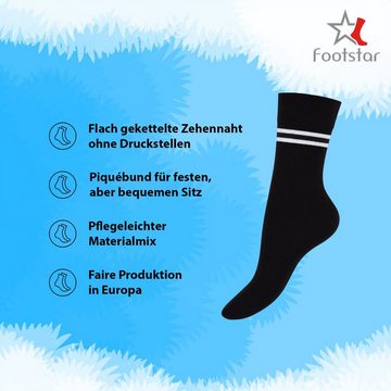 Footstar Basicsocken Footstar Damen Ringel Socken (6 Paar) Schwarz 35-38