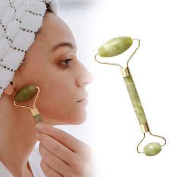 Retoo Gesichtsmassagegerät Jade Roller Face Roller für Gesichts Halsmassagen Gua Sha Set Anti, Set, Jadewalze Gesichtsmassagegerät, aus natürlichem Jadestein, verbessert den Blut-, Lymph- und Wasser