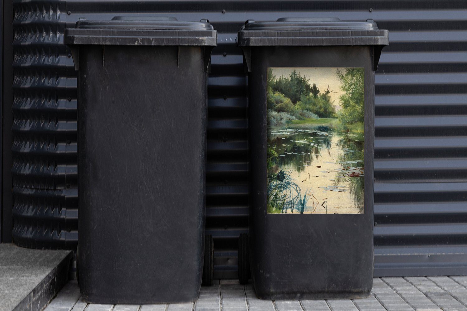 MuchoWow Wandsticker Studie Landschaft Mülltonne, (1 Zorn Anders Container, St), Mülleimer-aufkleber, - Sticker, einer Abfalbehälter