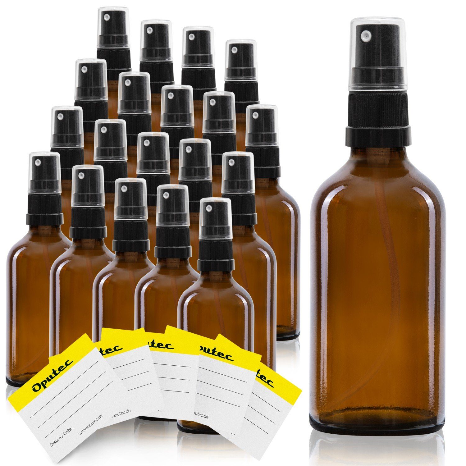 Oputec Sprühflasche 20 x 50ml Sprühflasche, Braunglas, schwarzer Zerstäuber, (Spar-Set)