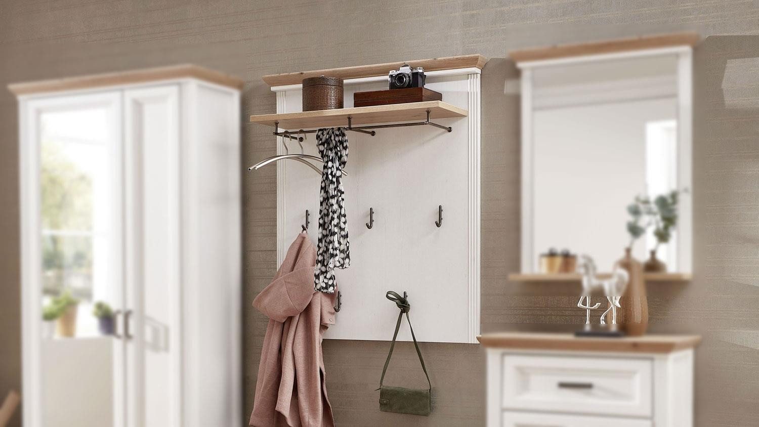Innostyle Garderobenpaneel Garderobenpaneel Jasmin Paneel Pinie hell und Artisan Eiche 93x107 cm
