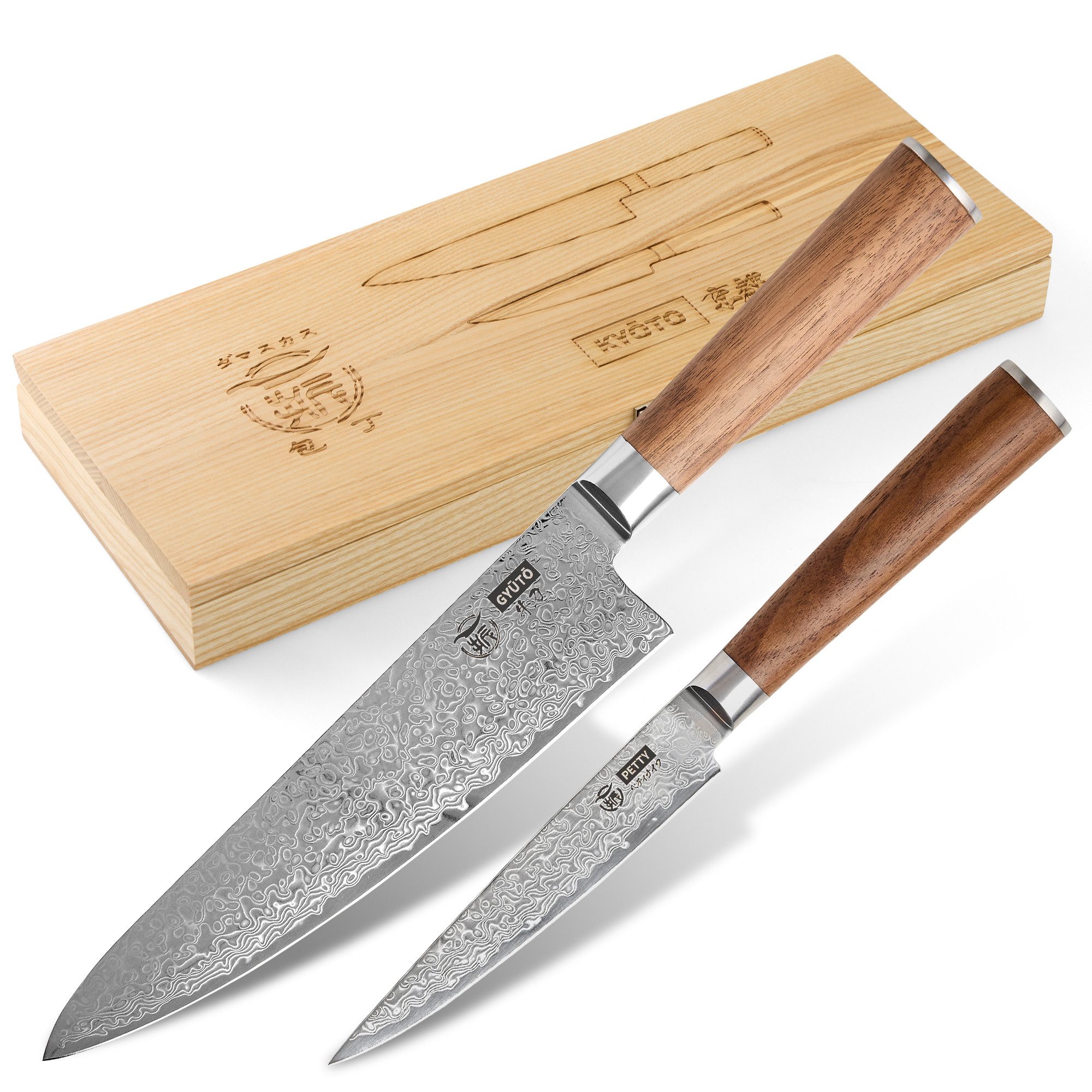 HITOFURI® Damastmesser HITOFURI® KYOTO SET Damaskusmesser Universalmesser Premium Messer, inkl. einer edlen Holzbox, Messerscheide, Pflegetuch sowie Pflegeöl