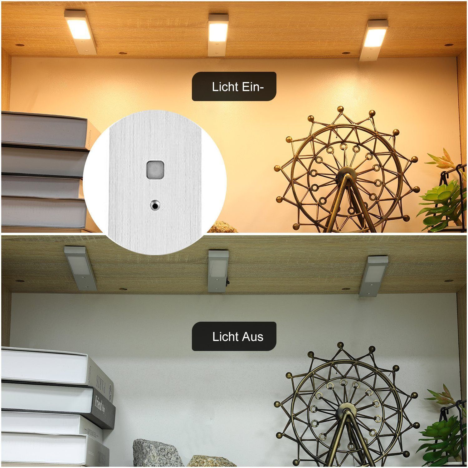 LETGOSPT LED Unterbauleuchte LED Flache Einbauspot, Sehr Warmweiß, mit Silber Unterbauleuchten Küchenleuchte, integriert, Leuchte fest LED 5W- Aluminium Touch-Dimmfunktion Einbaustrahler