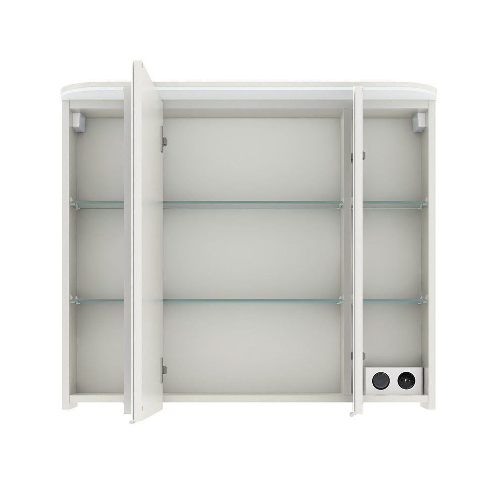 Lomadox Spiegelschrank BUDVA-66 mit 3D mit cm Funktion, weiß Kranzboden, 85,2/72,3/17 Glanz, in LED