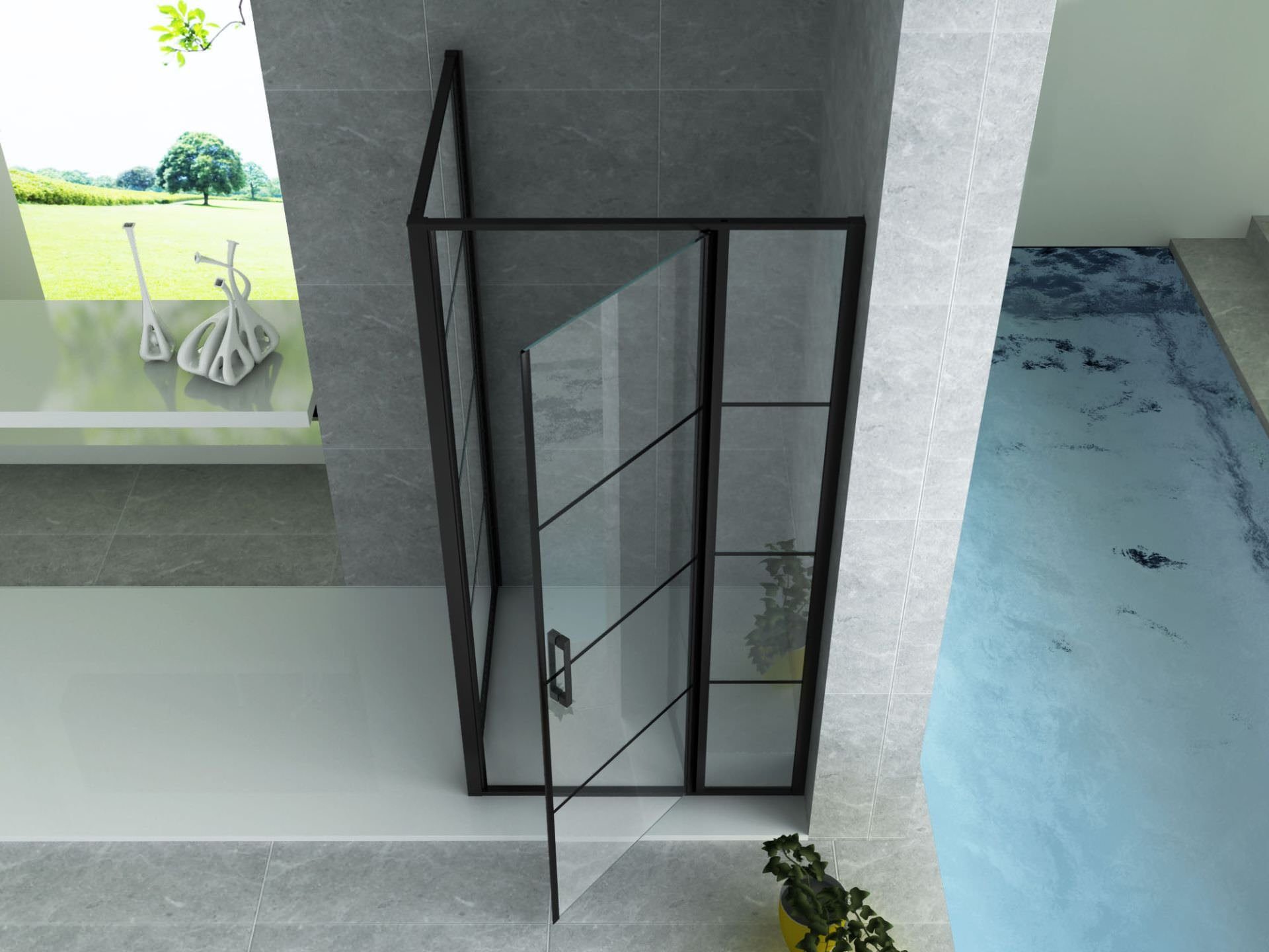 Aloni Eckdusche CR56B-90140, BxT: 140x90 cm, 1-tlg., Aloni Duschkabine Schwingtür + Festelement + Seitenwand schwarz