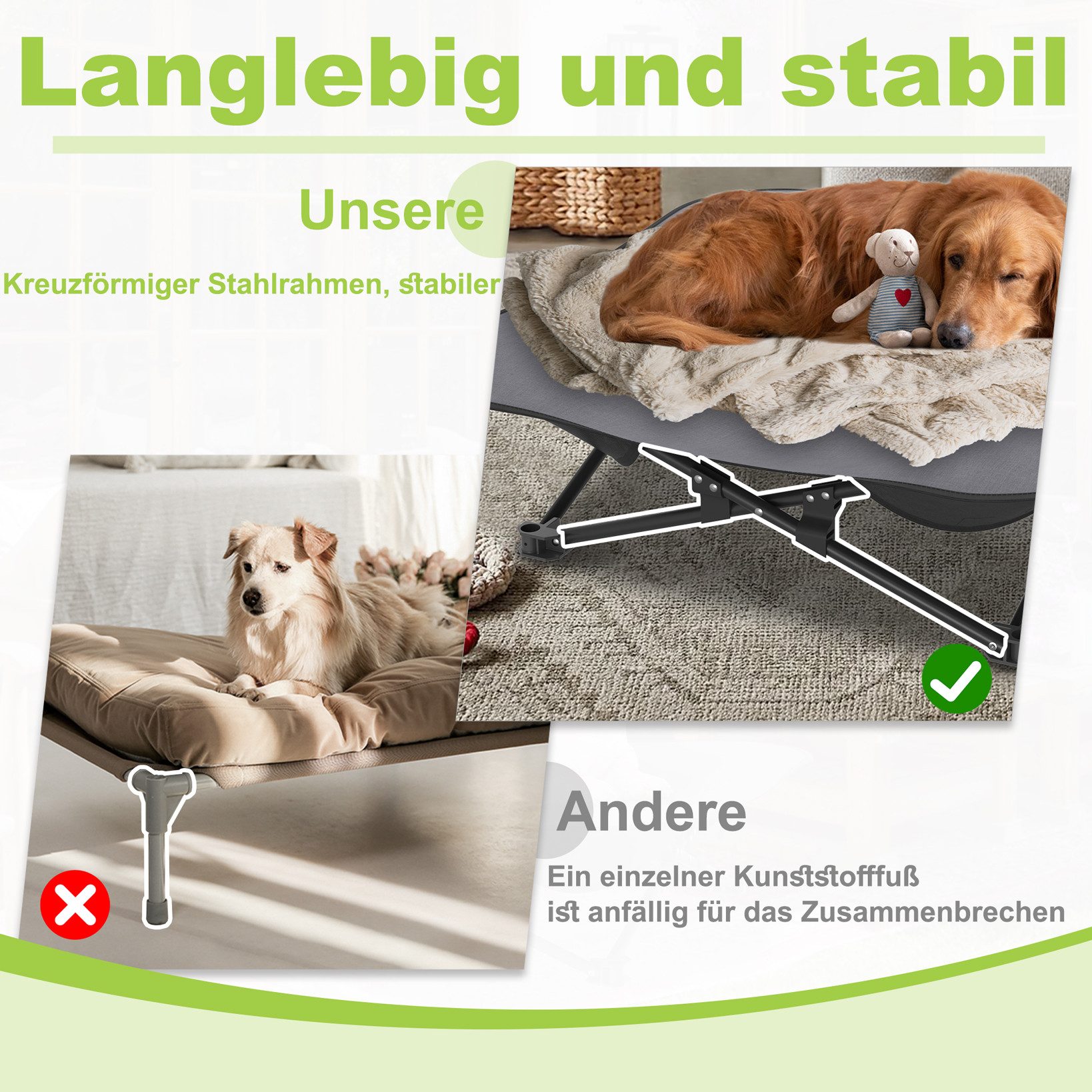 FIVMEN Hundebett Erhöhtes Hundeliege mit Eisenrahmen Katzenbett Schlafplatz, Faltbar, mit Aufbewahrungstasche – Bild 5 von 5