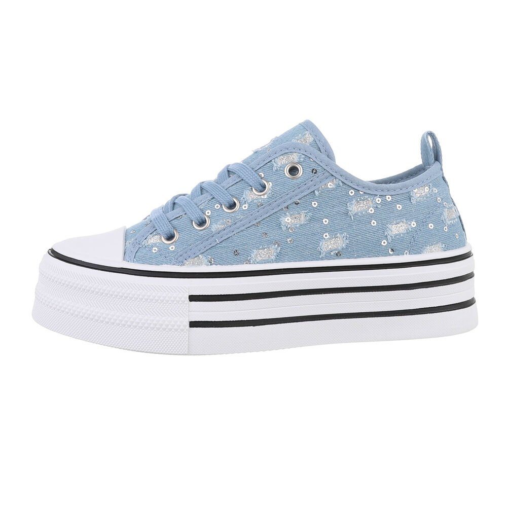 Ital-Design Damen Low-Top Freizeit Sneaker Flach Sneakers Low in Hellblau