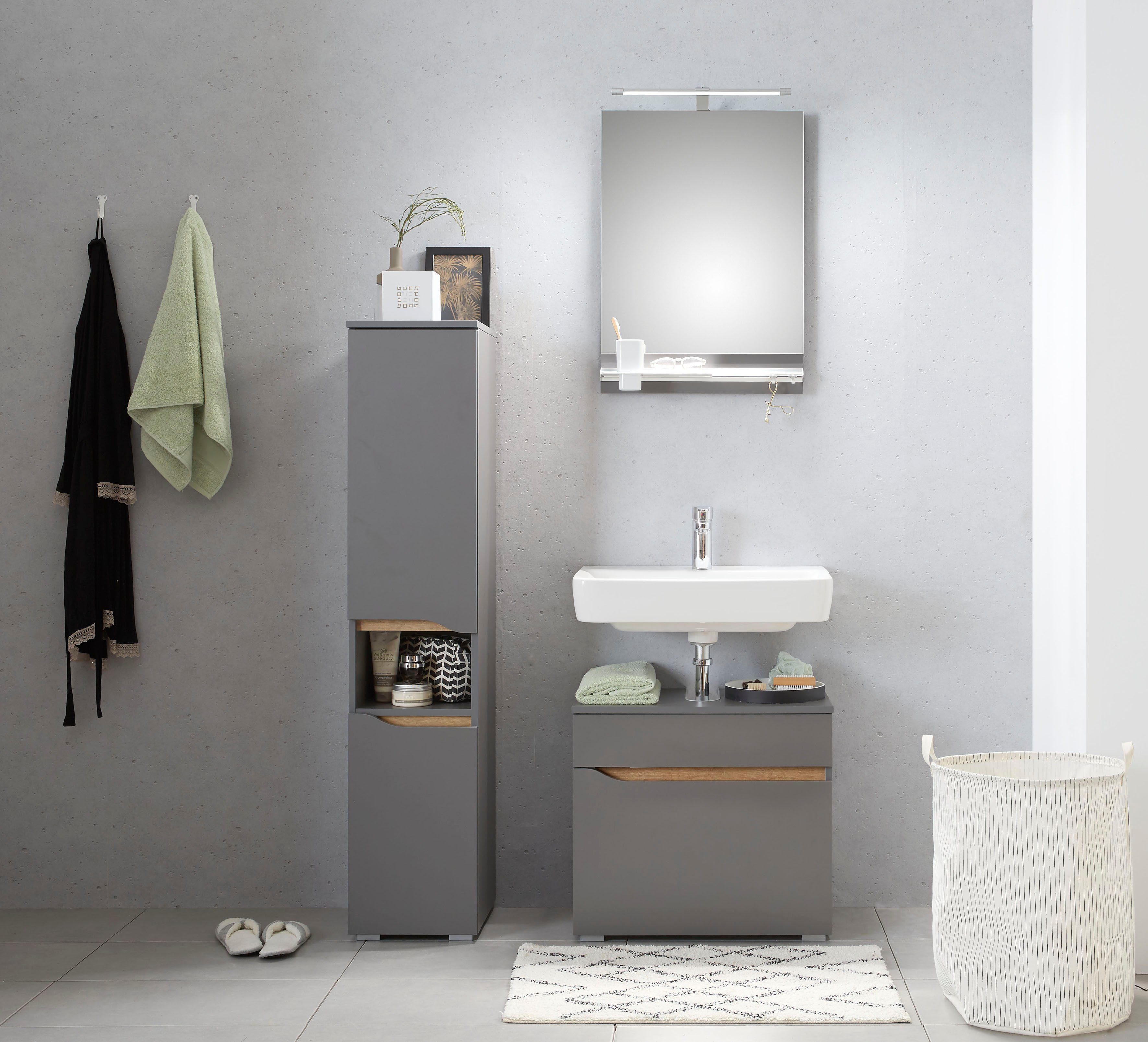 Saphir Midischrank Quickset Badschrank 30 cm breit, 2 Türen, 1 Nische, 2 Einlegeböden Badezimmer-Midischrank inkl. Türdämpfer, grifflos – Bild 5 von 5