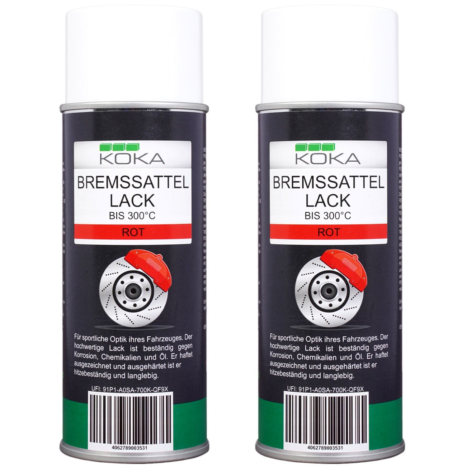 KOKA Sprühlack 2x Set Bremssattellack Rot Thermolack, DIY Spray Hitzebeständig 300°C Bremsen Auto Tuning Bremssattelfarbe