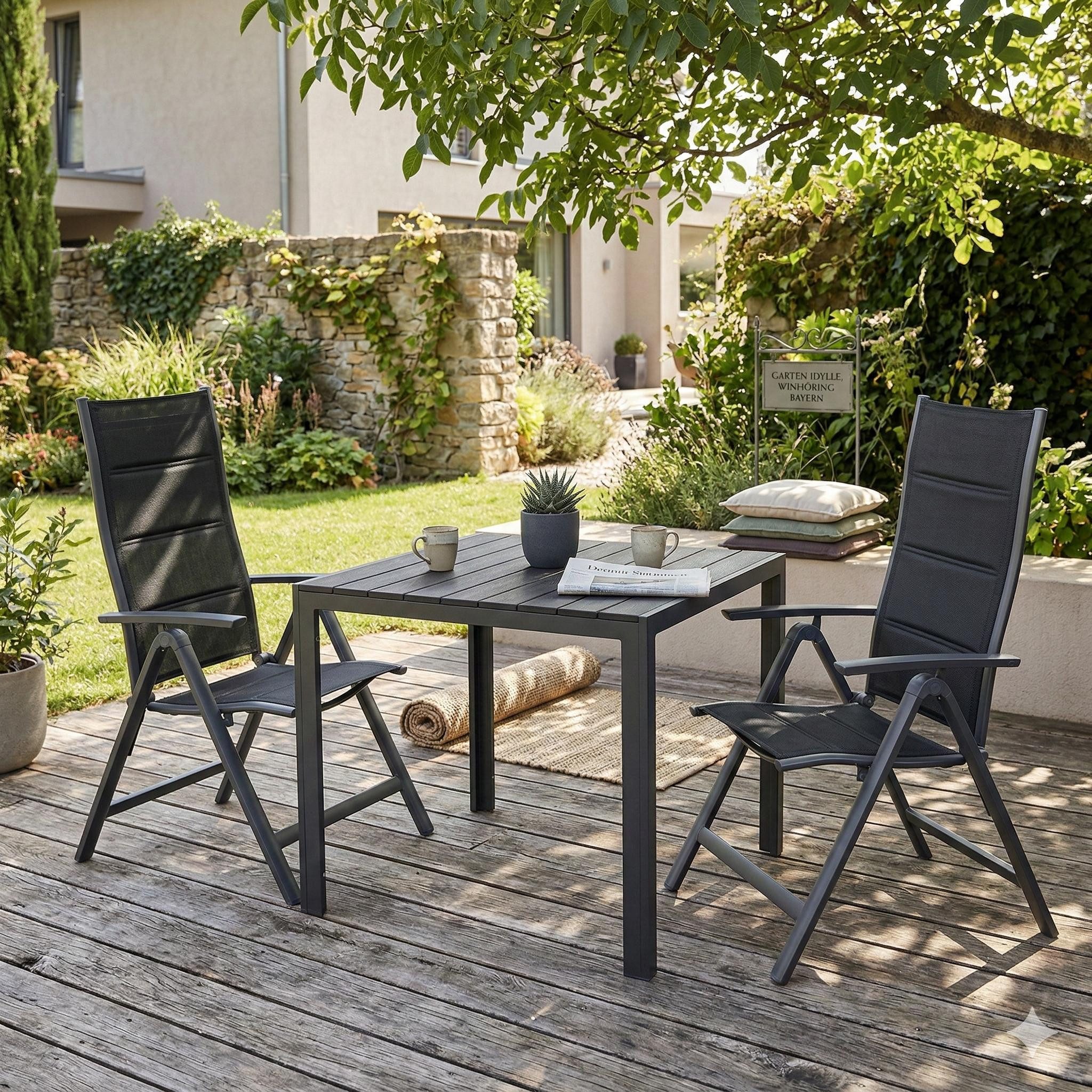 LEX Gartentisch Gartentisch Comfort 90 x 90 cm mit Nonwood Platte Gestell Aluminium