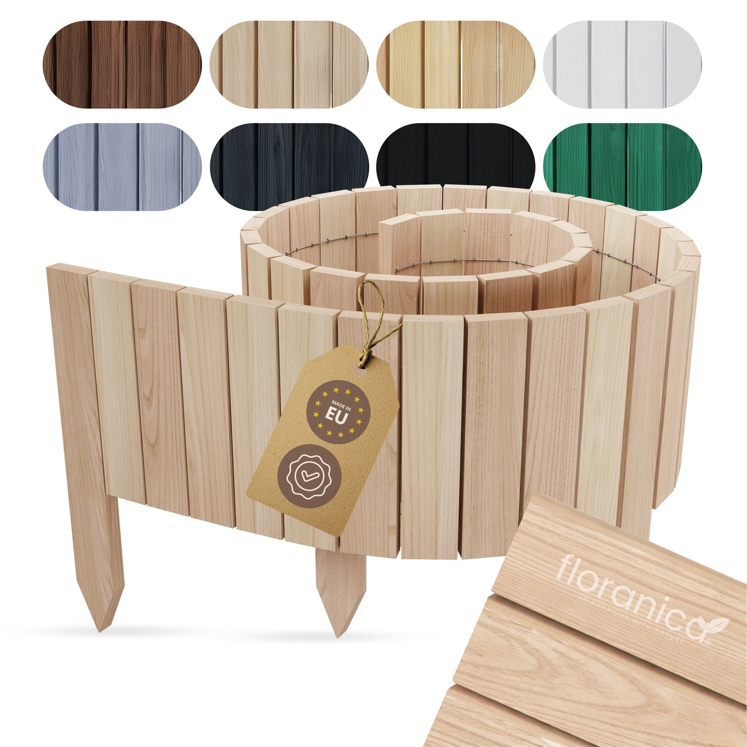 Floranica Palisade Beeteinfassung Flexibler Rollborder Rasenkante Beetumrandung Palisade, LxH: 200x10 cm, Unbehandelt, für Blumen und Kräutergarten, Vorgarten, Wege, Rasenbegrenzung