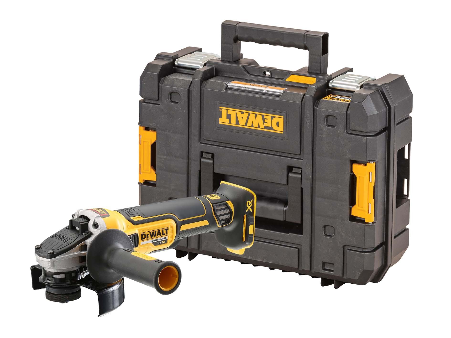 DeWalt Akku-Winkelschleifer Set DCG405NT-XJ Schutzbrille, mit STAK-Box, Basisversion Akku 1.000 Watt, Handschuhe, T (bl) ohne Akku-Winkelschleifer 18V