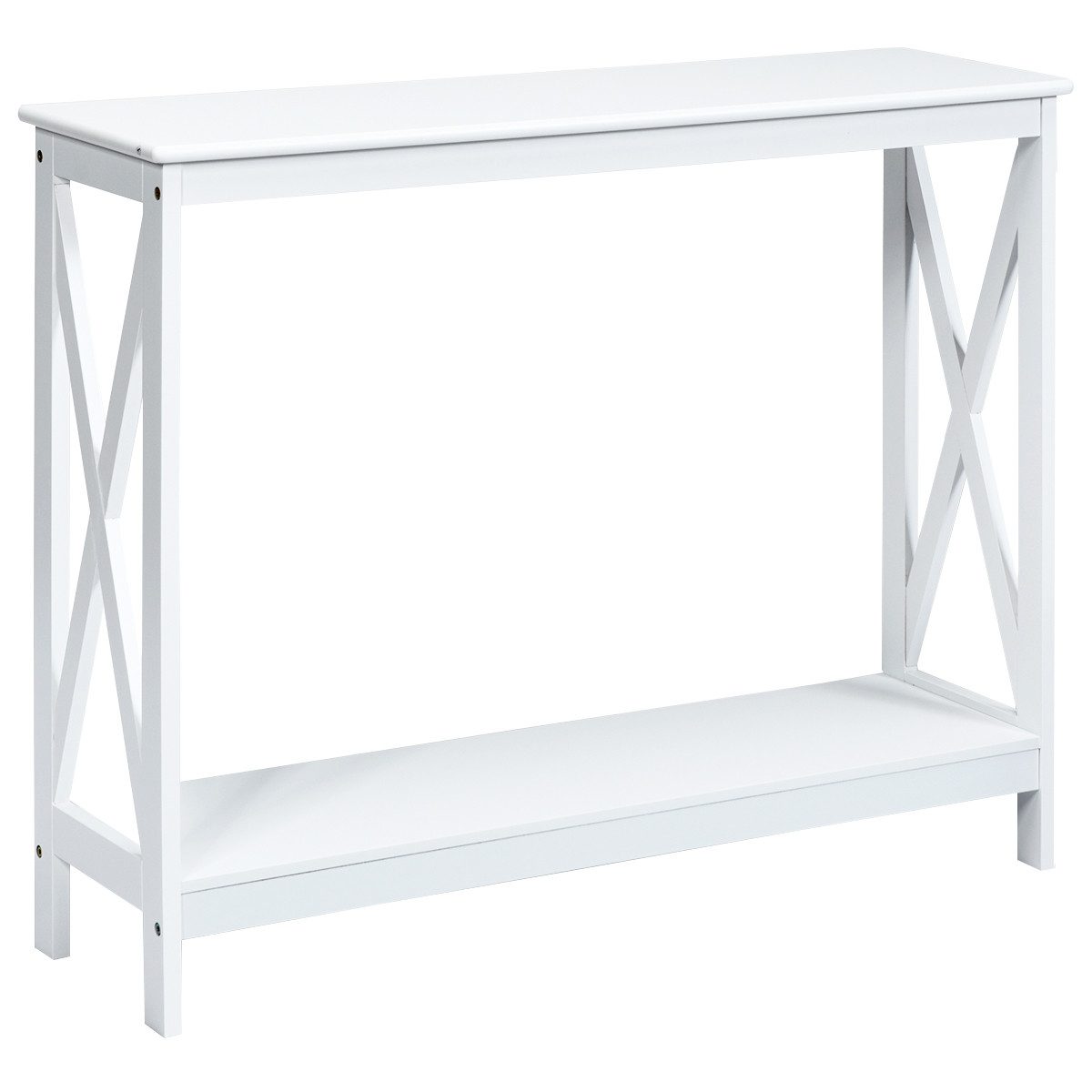 COSTWAY Konsolentisch, 2 Ebene mit Ablage, X-förmig, aus Holz, 100x30x80cm