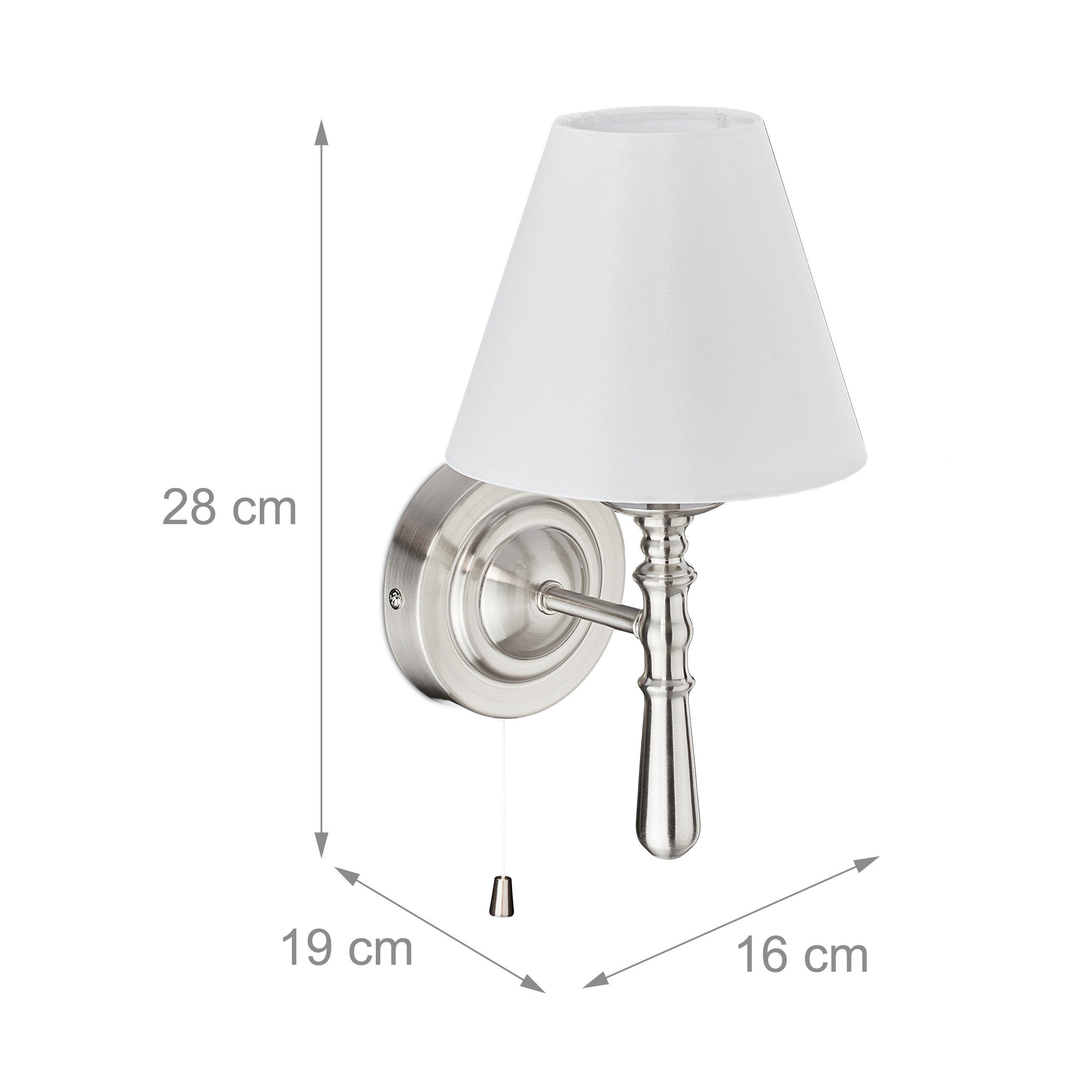 relaxdays Wandleuchte Wandlampe mit Schirm, Zugschalter, Leuchtmittel nicht enthalten, silber – Bild 4 von 5