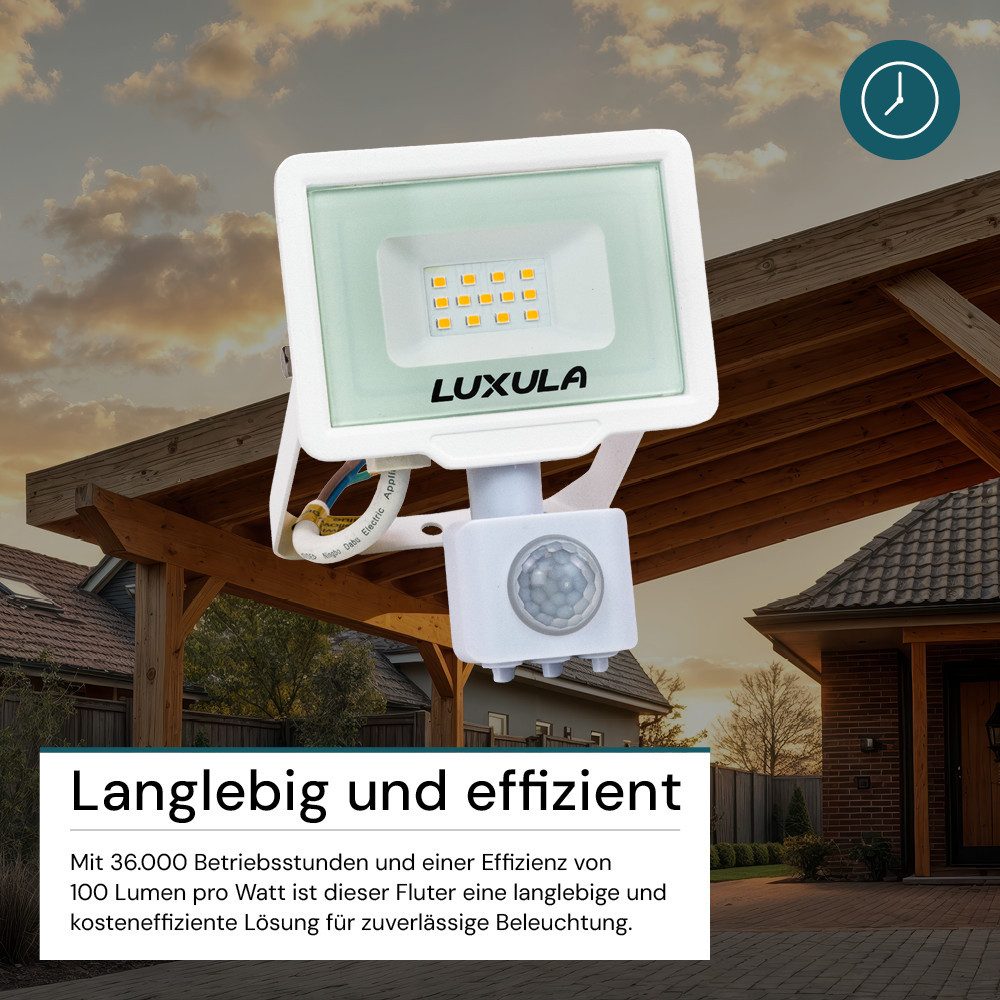 LUXULA LED Flutlichtstrahler LUXULA LED Fluter 10 W 3000 K Warmweiß Weiß, LED fest integriert, Warmweiß