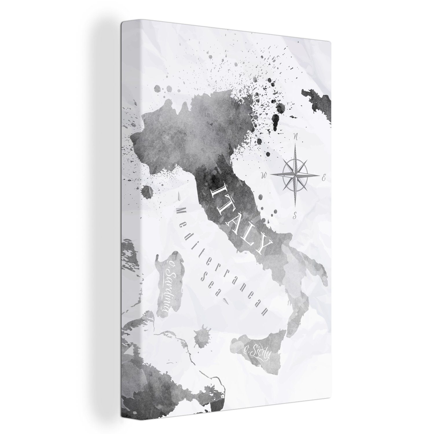 OneMillionCanvasses® Leinwandbild Italien - Karte - Aquarell, (1 St), Leinwandbild fertig bespannt inkl. Zackenaufhänger, Gemälde, 20x30 cm