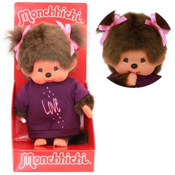 Monchhichi Plüschfigur Mädchen im lila Kleidchen 20 cm Monchhichi Puppe zwei Zöpfchen