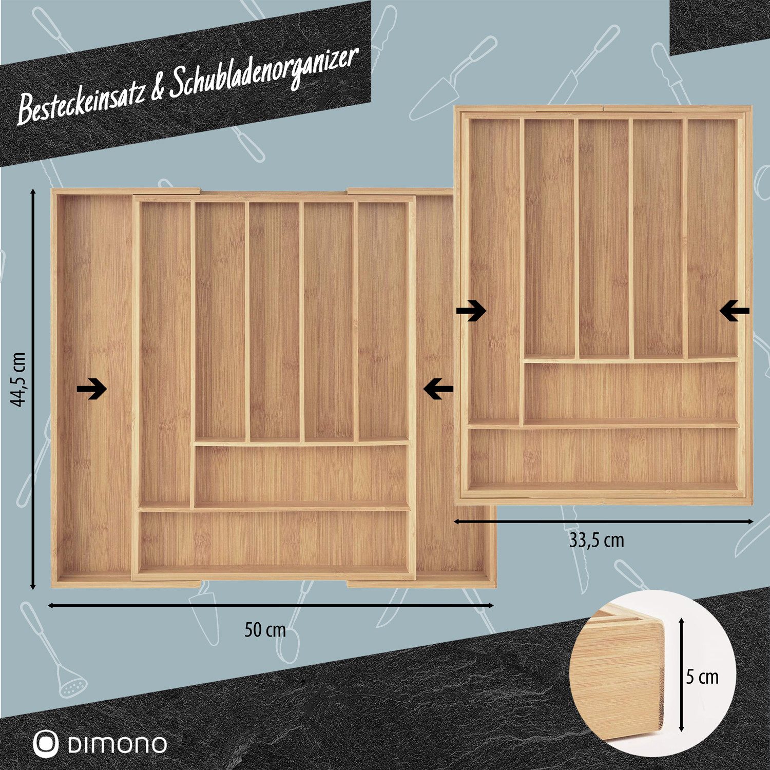 Dimono Besteckeinsatz Flexibler Besteckeinsatz–Ausziehbarer Schubladen- und Besteckorganizer (Ordnungssystem, Flexibler Schubladen Organizer), Schubladen-Sortie – Bild 5 von 5