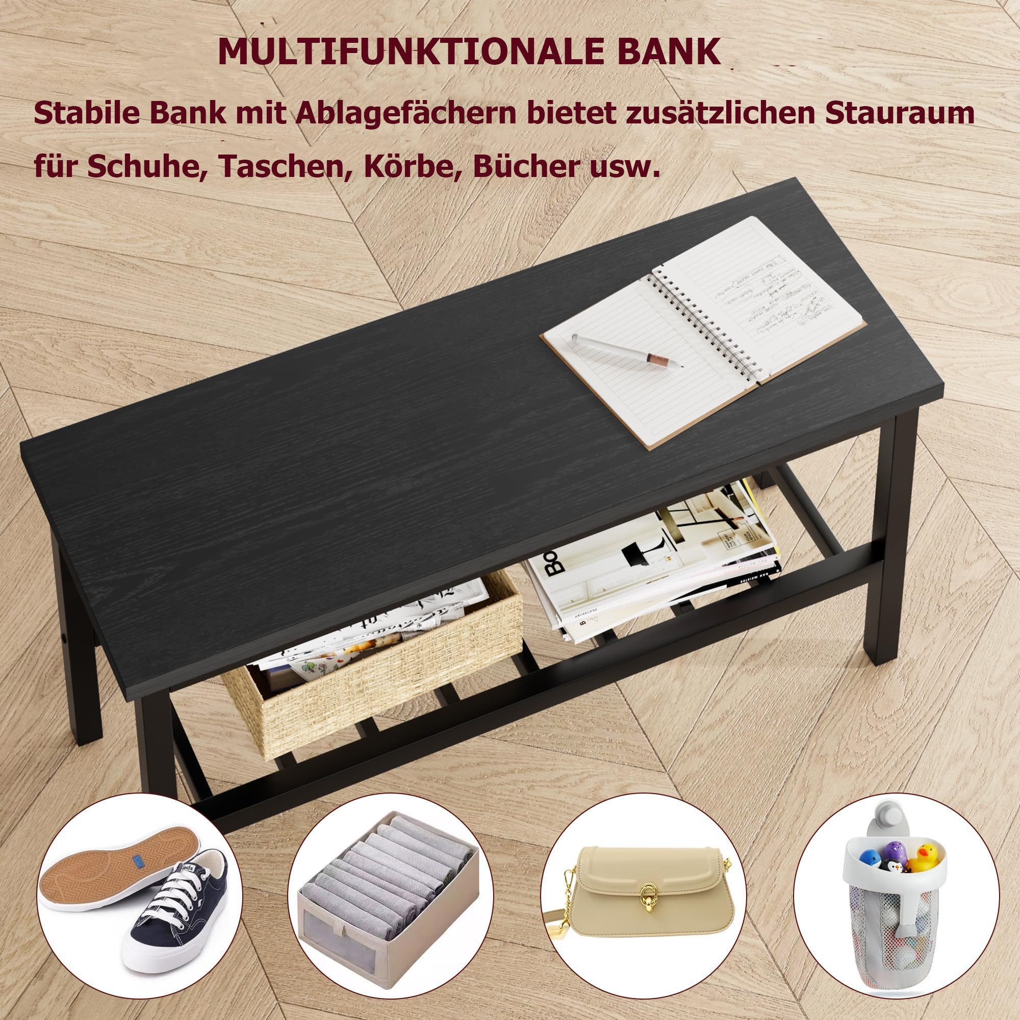 GarveeMore Essgruppe Esstisch-Set für 4, Esstisch mit 2 Stühlen und 1 Bank Platzsparend – Bild 4 von 5