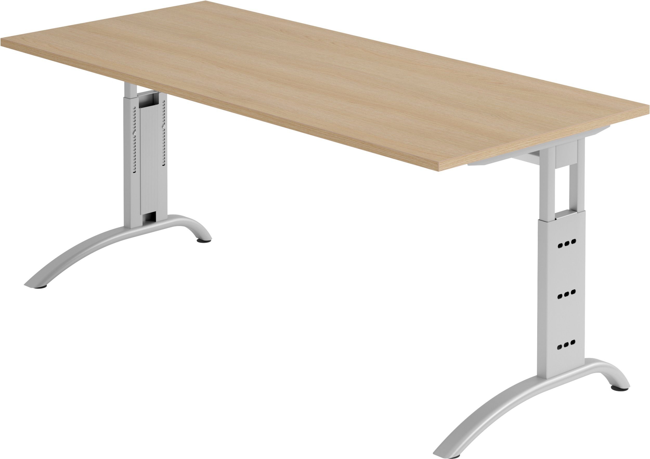 bümö Schreibtisch Schreibtisch Serie-F, Rechteck: 180 x 80 cm - Dekor: Eiche - Gestell: Silber