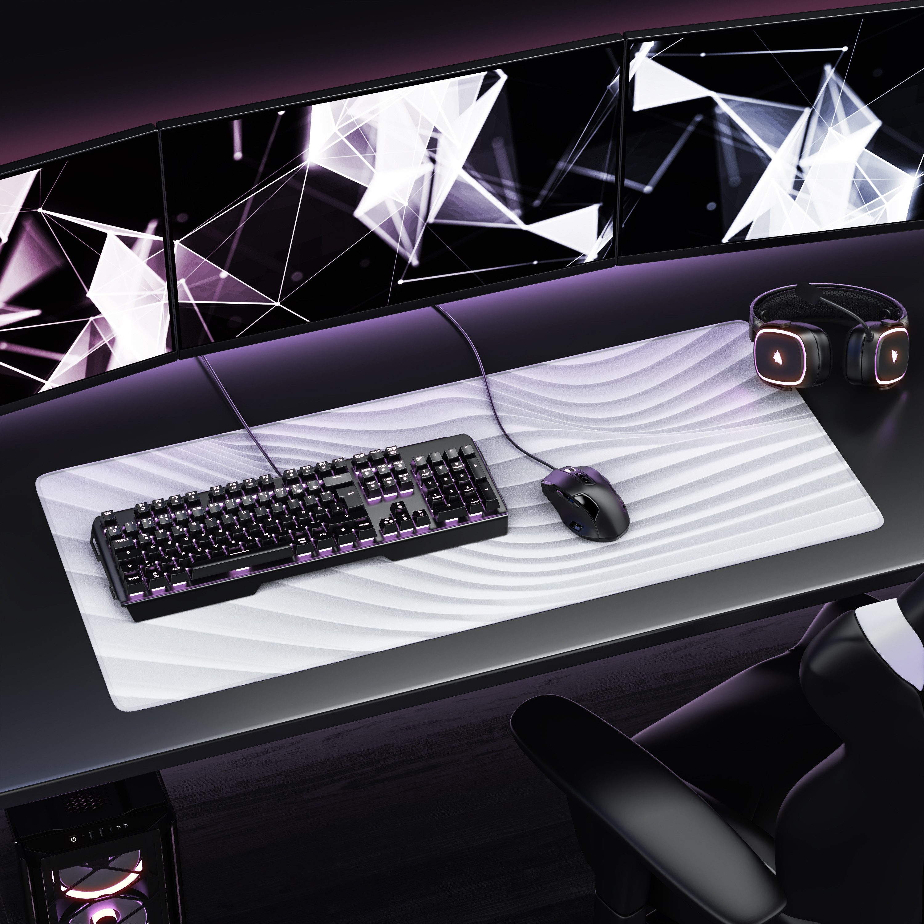 Titanwolf Gaming Mauspad XXL Speed Mousepad 900 x 400 x 3 mm, Schreibtischauflage, abwaschbar, rutschfeste Rückseite, Geschwindigkeit & Präzision, White Wave – Bild 5 von 5