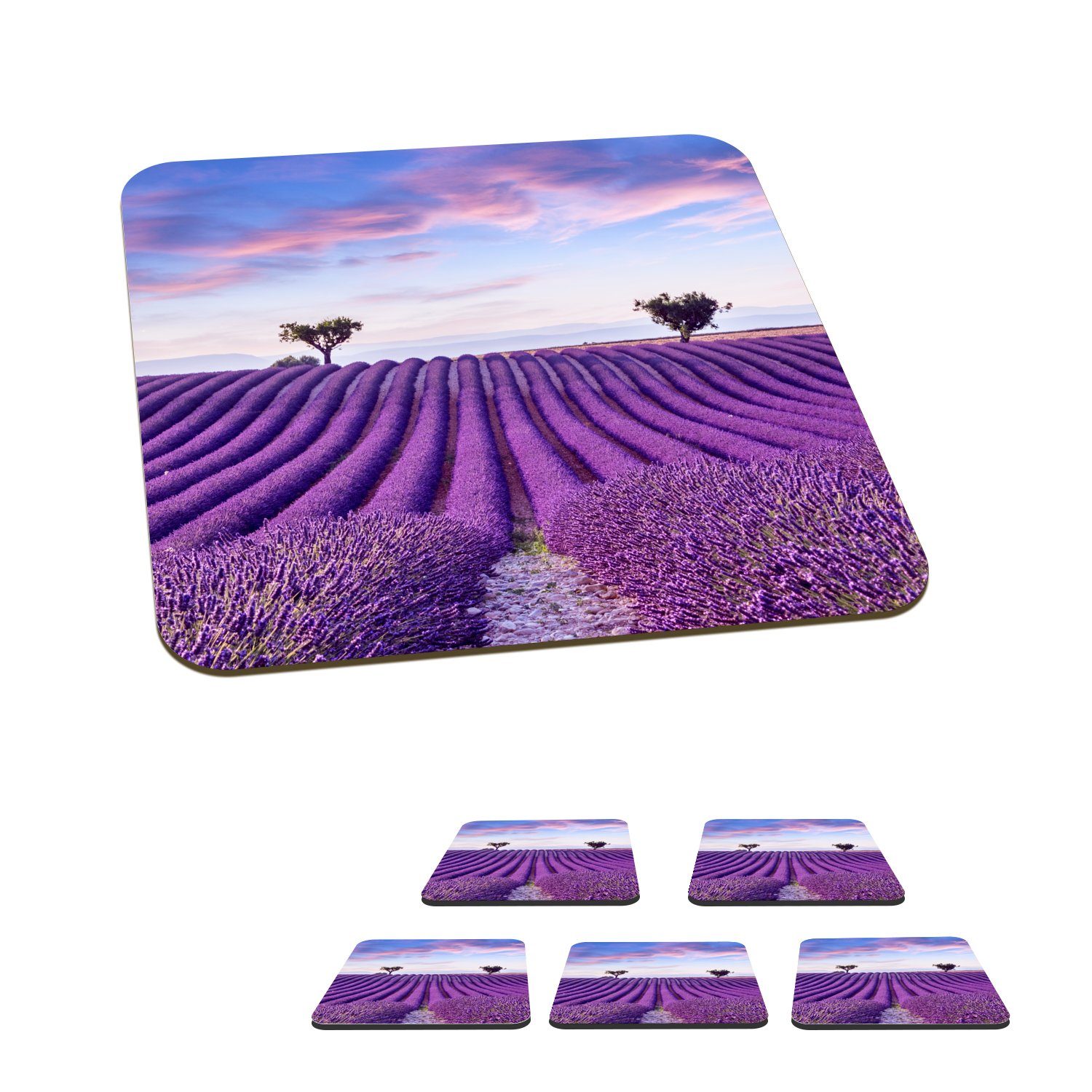 Tasse Lavendel Gläser, Untersetzer, 6-tlg., - für Glasuntersetzer, Zubehör Glasuntersetzer Korkuntersetzer, - Blumen, Natur Lila MuchoWow - - Bäume Tischuntersetzer,