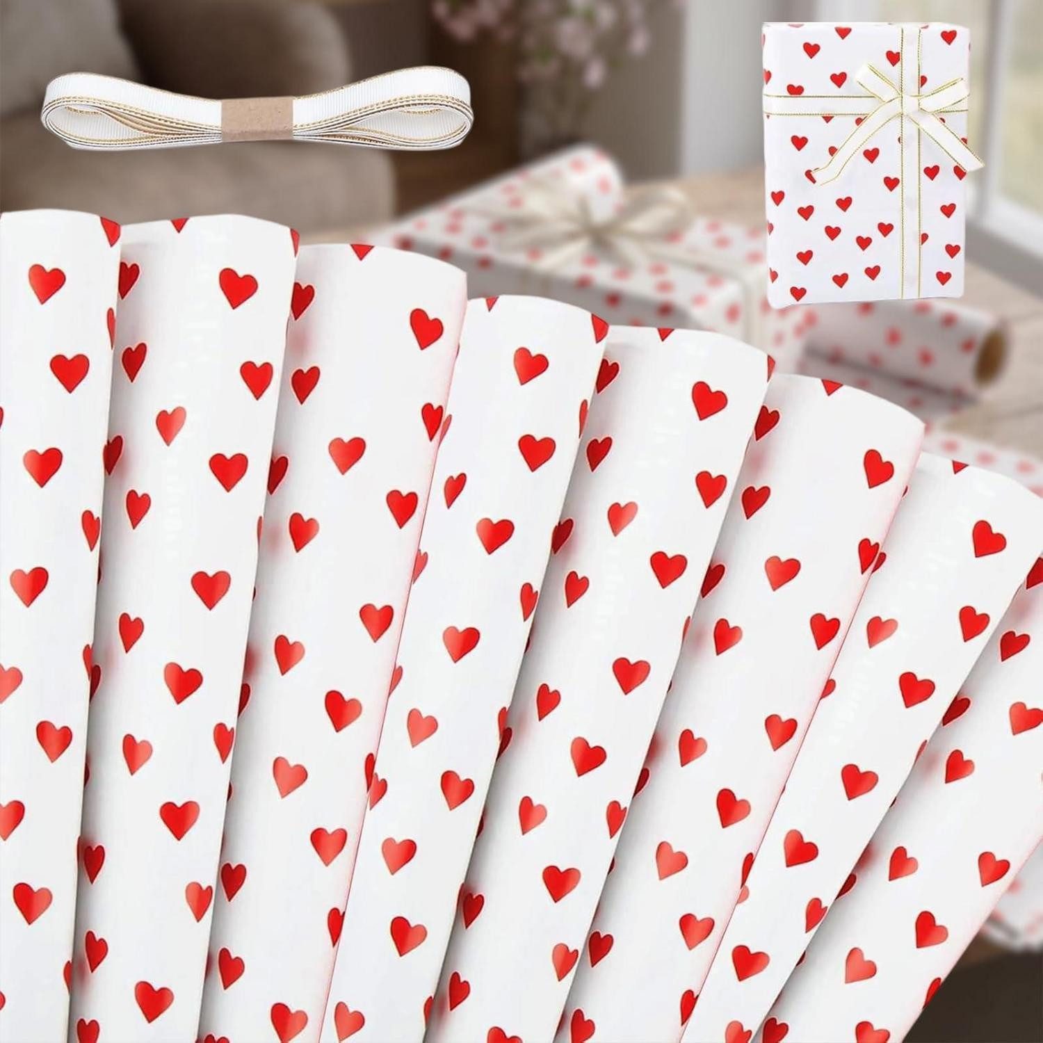 LuxusKollektion Geschenkpapier Geschenkpapier Hochzeit Herz-Design 8 Blatt, (8St)