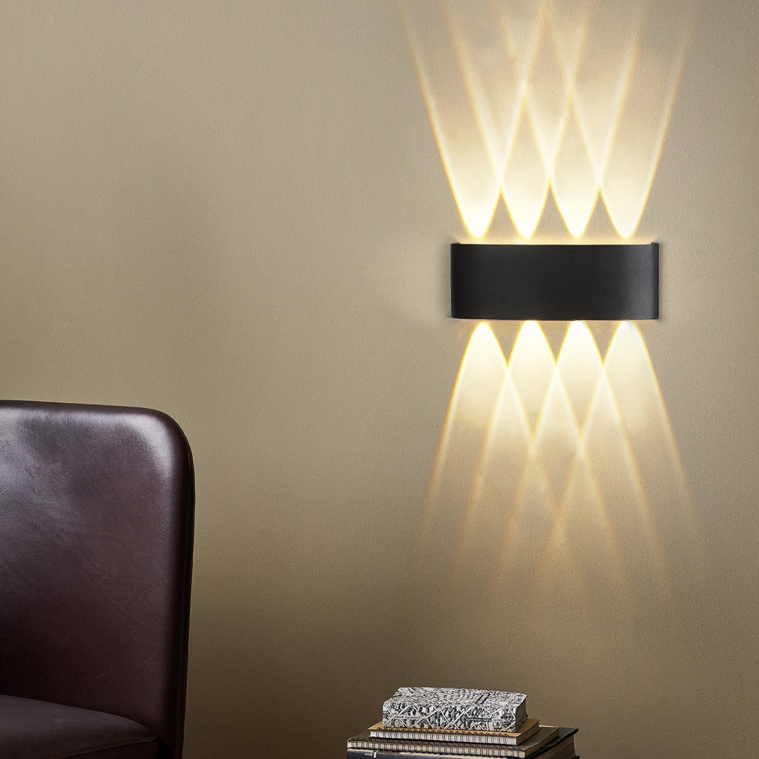 Nettlife Wandleuchte Schwarz Moderne 7W Warmweiß Innen & Aussen Wandlampe, LED fest integriert, Warmweiß, Schlafzimmer Wohnzimmer Flure