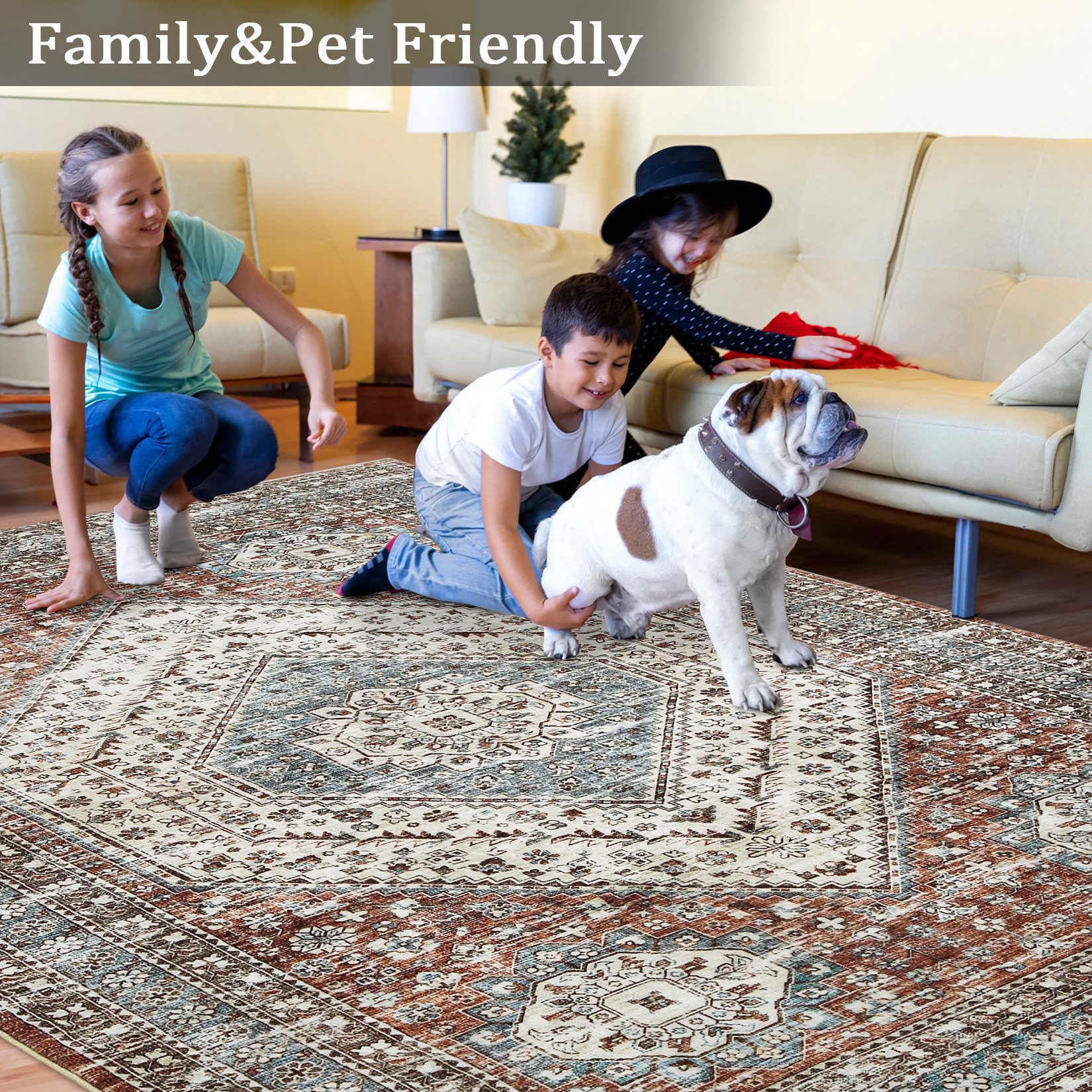 GarveeMore Teppich Waschbarer Vintage-Bohème-Teppich in Kaschmir-Nachbildun günstig online kaufen