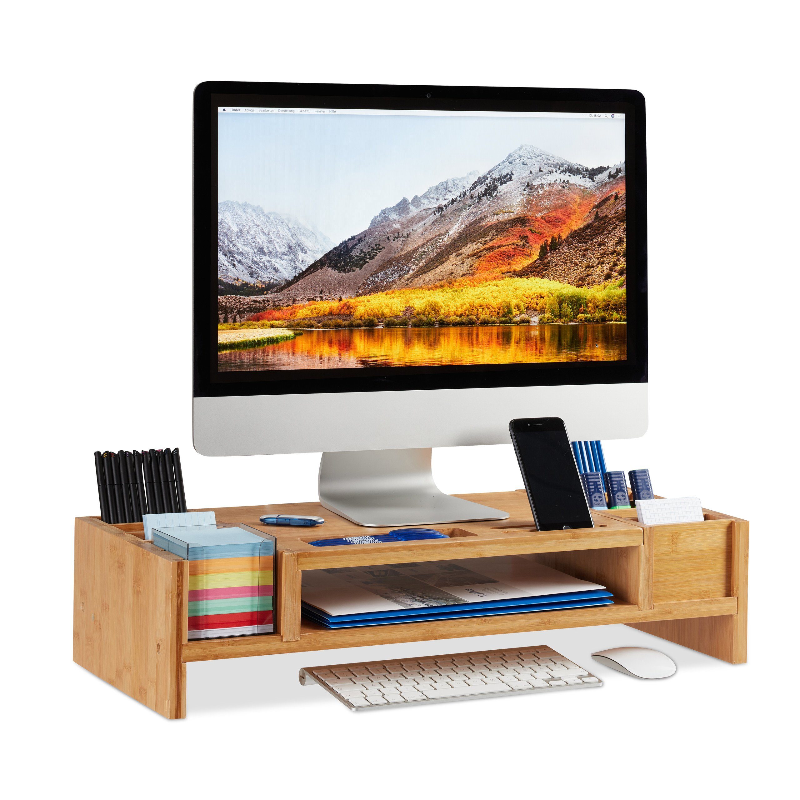 relaxdays Monitor-Halterung Monitorständer mit Staufächern, (bis 29 Zoll, 1-tlg)