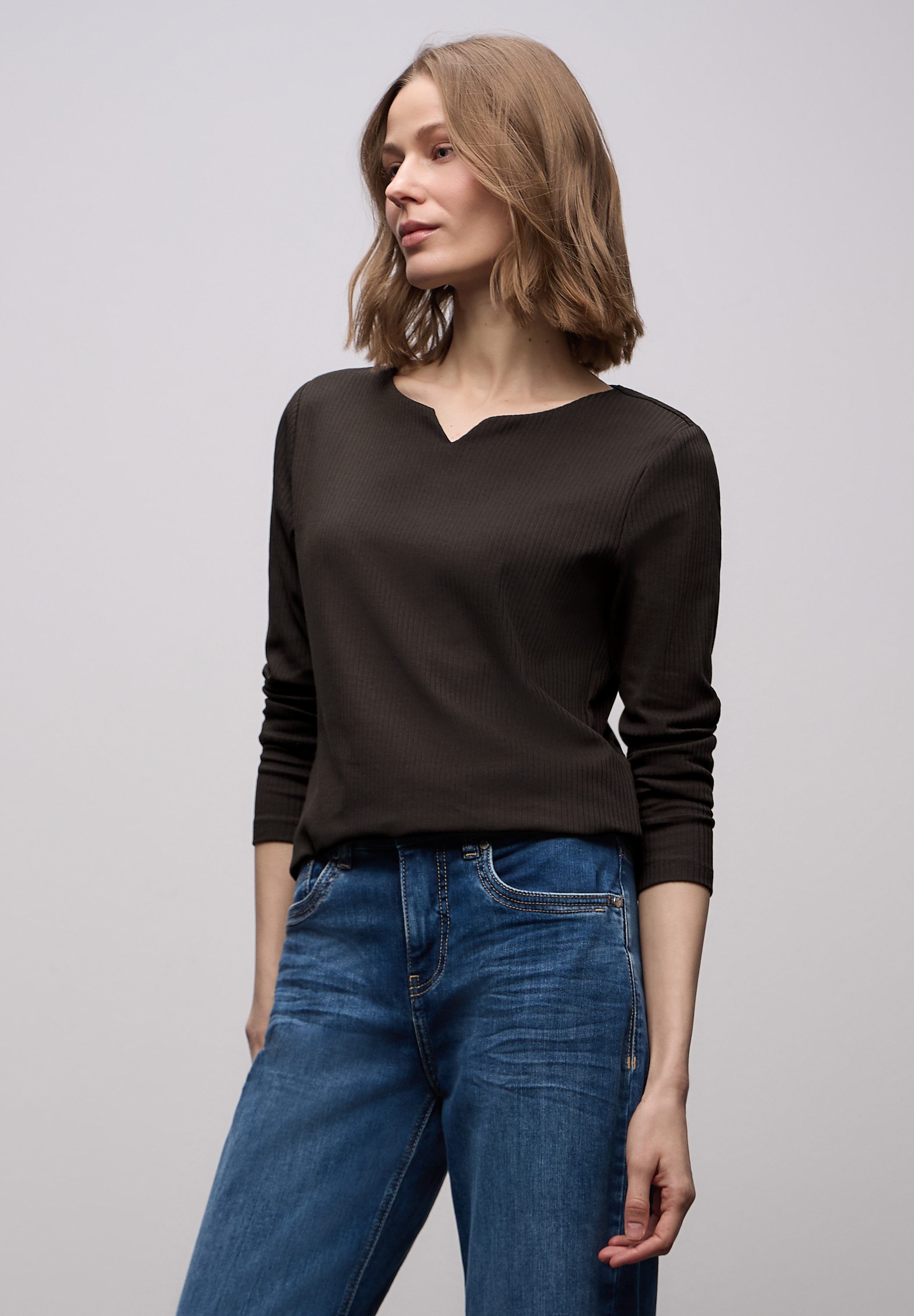 STREET ONE Langarmshirt mit Rippstruktur günstig online kaufen