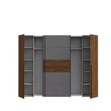 freiraum Dreh-/Schwebetürenschrank Narago (BxHxT: 270,3x210x61 cm) in Bakersfield Wallnuss / Wolfram Grau mit 4 Türen und 12 Fächern