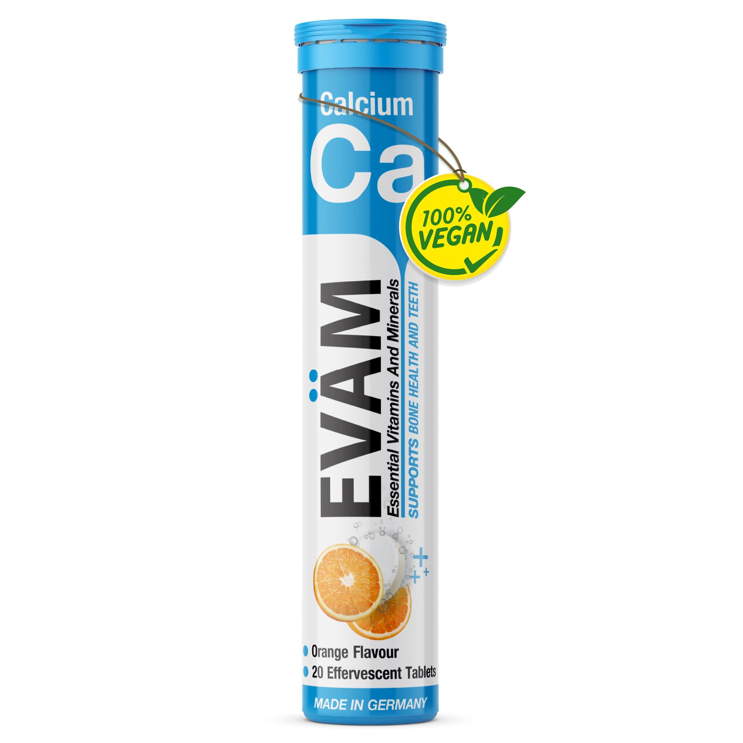 EVÄM Calcium Brausetabletten, 800 mg je Tagesportion, Orange, vegan Brausetabletten, 1 er 20 St., 82 g, Made in Germany