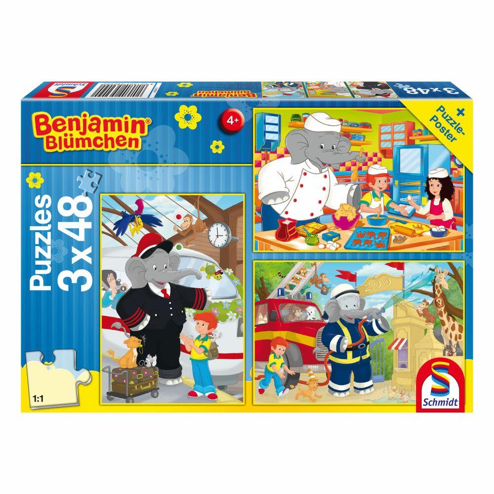 Schmidt Spiele Puzzle Benjamin Blümchen Im Einsatz 3x48 Teile, 144 Puzzleteile