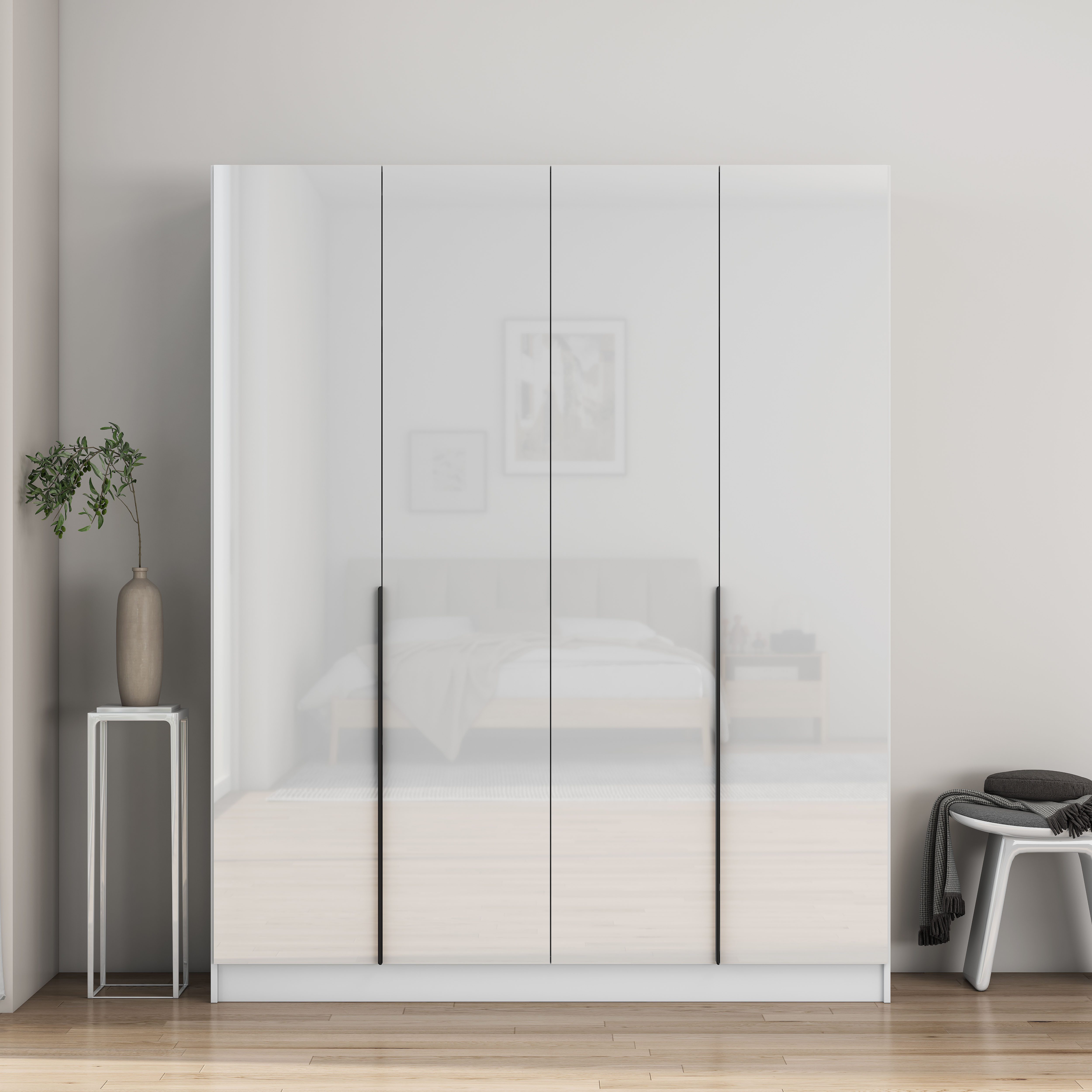 OTTO home Kleiderschrank Annor Schlafzimmerschrank Breite 162cm hochglanz Schrank Garderobe (Mit 2 großen Spiegeln and den Innenseiten der Türen) Drehtürenschrank mit perfekter Innenausstattung - elegante Türgriffe