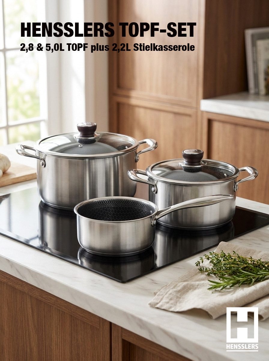 HENSSLERS Kochtopf HENSSLERS Edelstahl-Topf-Set inkl. Grillzange & Pastasieb, Edelstahl (Set, 7-tlg) – Bild 2 von 5